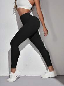 SHEIN Sport Studio Cropped Workout Leggings Ribbed Booty Sculpt Athletic Leggings