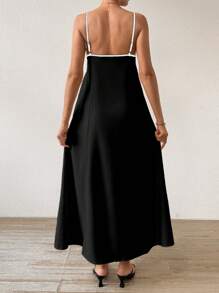 Breezaya Robe longue ample à blocs de couleurs pour femmes, tenue de vacances et de plage - Noir - Voir 2