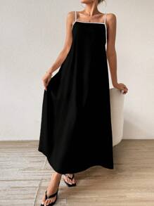 Breezaya Robe longue ample à blocs de couleurs pour femmes, tenue de vacances et de plage - Noir - Voir 4