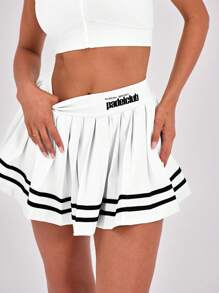 Musera Sport Padel-Club Print Pleated Tennis Padel Active-Wear Skirt Skort Only, Racquetball, Pickleball Gym Fitness Fall - White - View 3