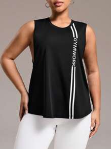 Easithlete Plus Size Women Sports Top, Sleeveless, Minimalist, Fashion, Suitable For Summer - Black - View 5