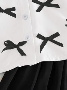 SHEIN 2 件套短袖纯色拼色装饰上衣和迷你裙套装，适合年轻女孩