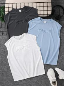 SHEIN Leap Crew 3pcs/Set Tween Boy Casual 3D Embossed Sleeveless Tank Top Set - Multicolor - View 1