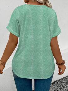 SHEIN New Fashionable Plus Size Women V-Neck Loose Print Short Sleeve T-Shirt