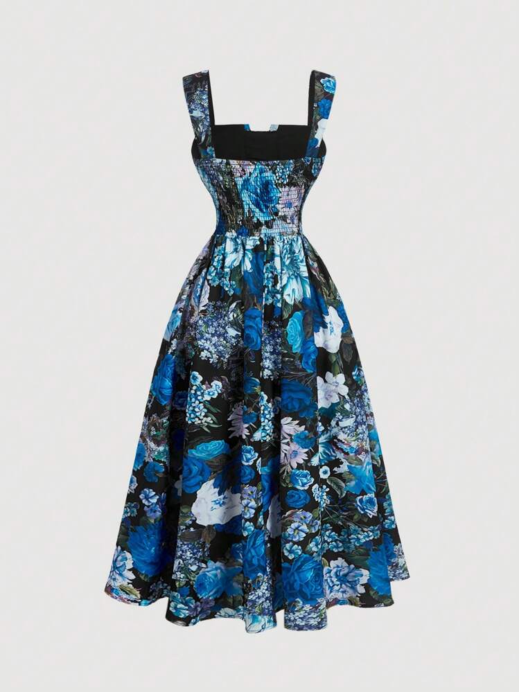 SHEIN MOD ビンテージパレースプリント レッド ウィメンズ ドレス 年末年始アウトフィット サンドレス ロングドレス - ブルー - 見る 2