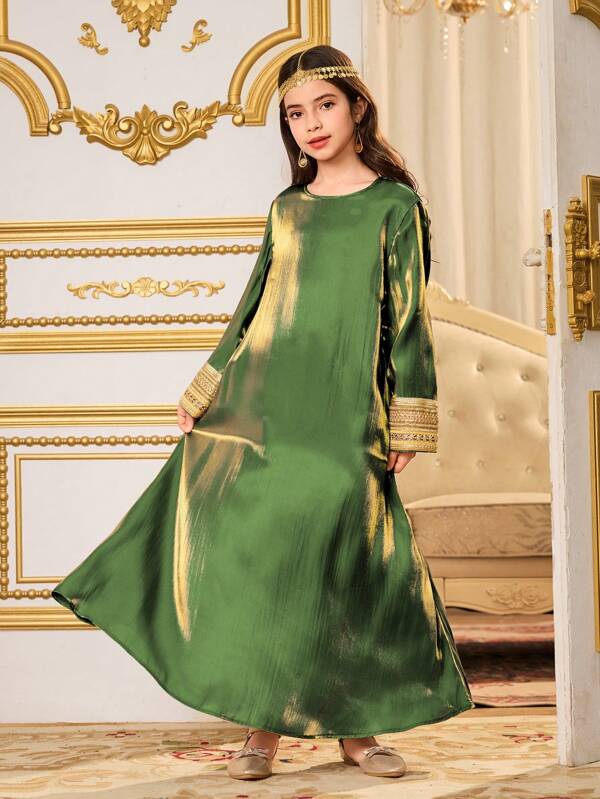 SHEIN Rochie pentru fete din satin cu maneca lunga, eleganta, luxoasa, potrivita pentru petrecere, adunare, ramadan