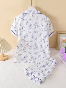 2pcs/Set Teen Girl Minimalist Polka Dot Allover Print Short Sleeve Cardigan And Shorts Pajama Set, Comfortable Homewear Pajamas Sets Pajama Set For Teens Pajama Sets Sleep Wear Set - Multicolor - View 2