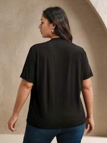 Anewsta 大码女式圆领T恤，带仿珍珠蝴蝶装饰，夏季，休闲，节日，早午餐，假日，优雅