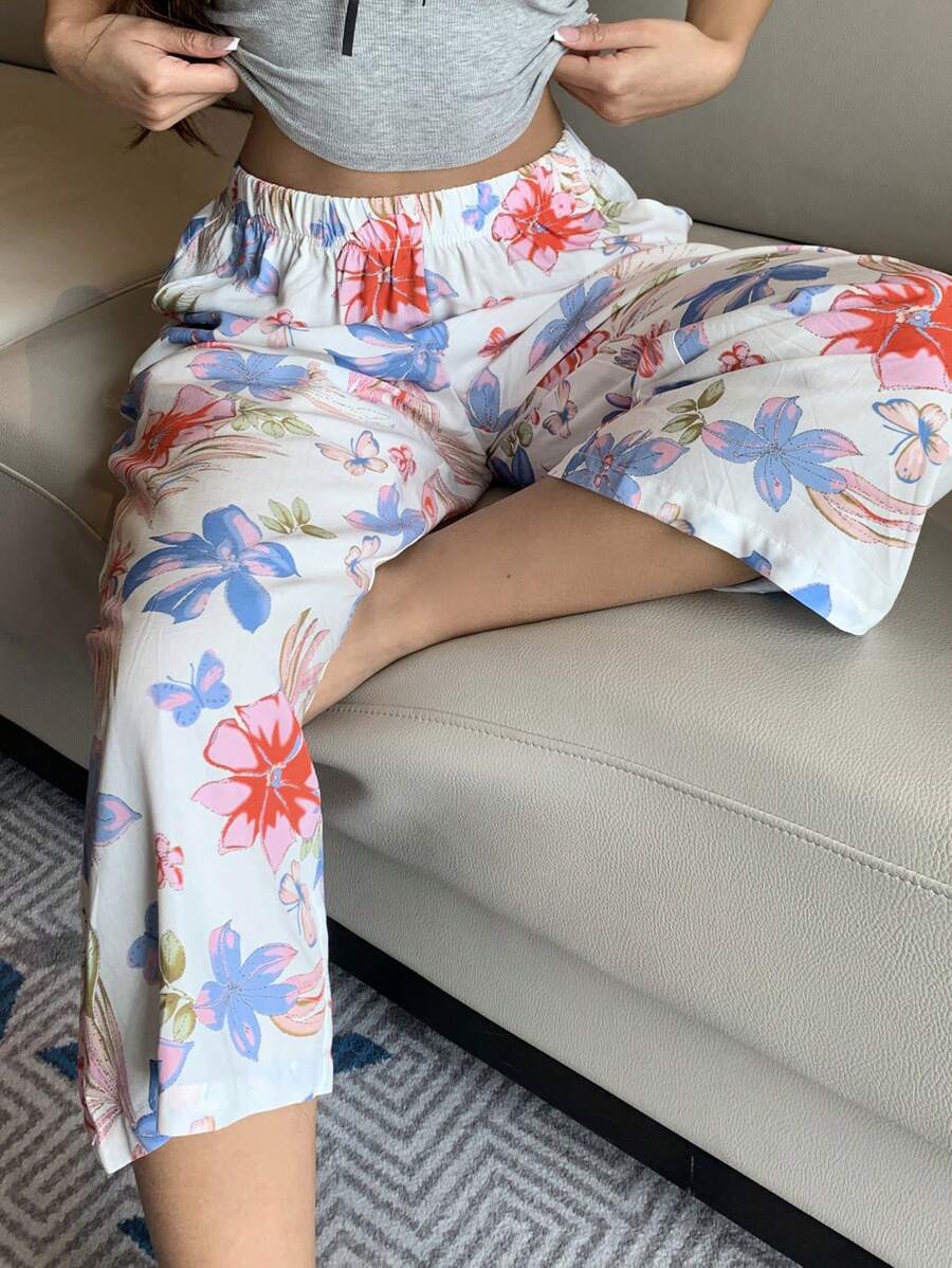 DAZY Women's Floral Full Print Lightweight Capri Pajama Pants, Summer - Multicolor - View 1