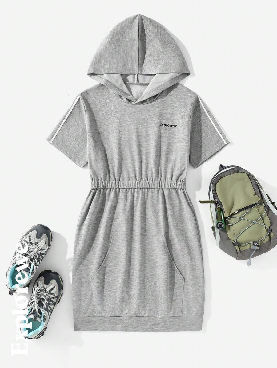 Grey Hooded Knitted Dress For Teenage Girls, Spring-Autumn - Grey - View 1