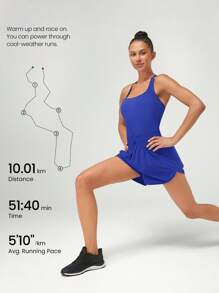 GLOWMODE Powersculpt™ Sweat-Wicking Quick-Dry Cool Feel Ready To Romp Crossover Back Elastic Waist Curved Hem Square Neck Athletic Romper High Impact Workout Running Training Gym