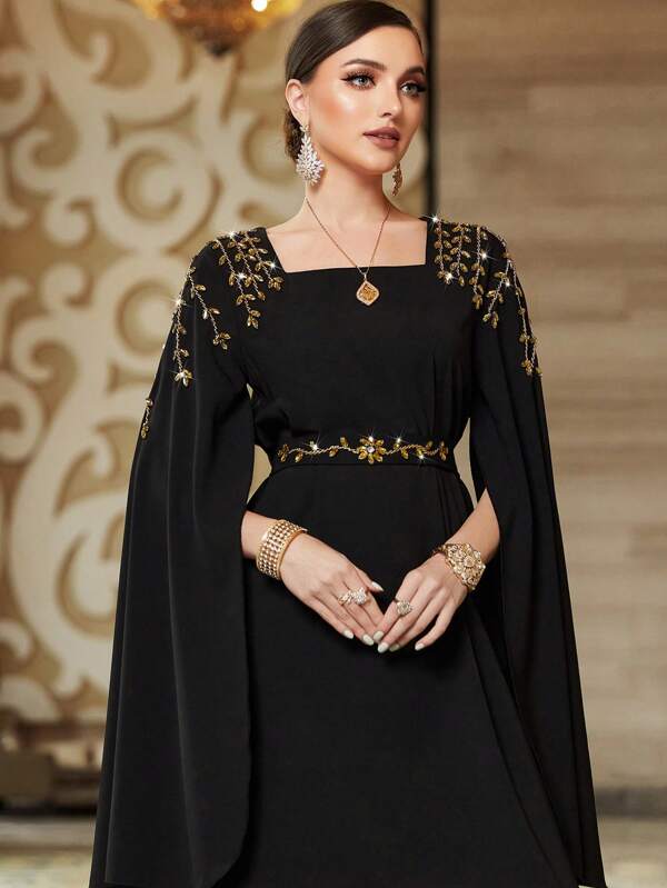 Layrah Crystal Embellished Ottoman Abaya Robe, Modest Kaftan