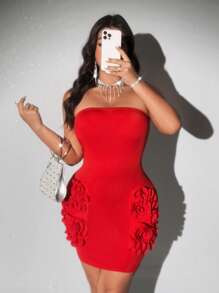 Viva Relle Plus Size Strapless Tube Sexy Red Dress, Suitable For Wedding,Valentine's Day Wedding Guest Dress Women - Red - View 4