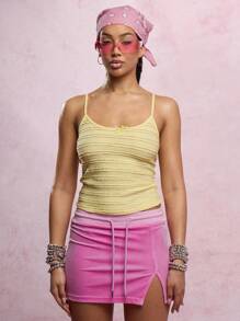 SUMWON WOMEN Velvet Mini Skirt Drawstring Beach Vacation Festival Y2K Bodycon Split Clubwear Summer Skirt