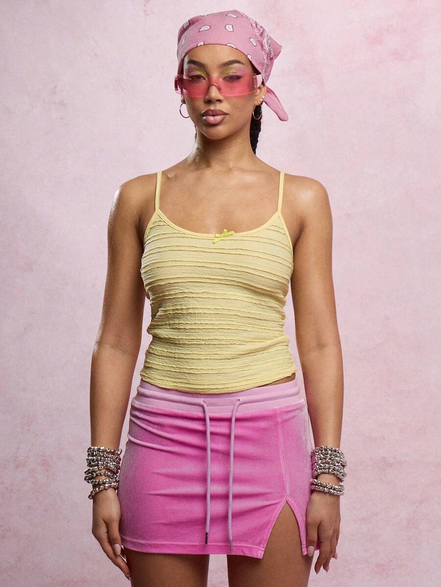 SUMWON WOMEN Velvet Mini Skirt Drawstring Beach Vacation Festival Y2K Bodycon Split Clubwear Summer Skirt