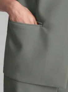 Ontre 2025 Summer New Grey Wide Shoulder Double Lip Pocket Design Front Closure Sleeveless Jacket For Women, Business Casual Daily Commute Elegant Beachwear For Wedding Guests, Country Music Concerts, Brunch, Airport, 90s Retro Stockholm, American Independence Day