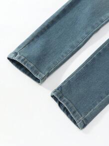 Tween Boy Casual Elastic Waist Multi-Pocket Patchwork Distressed Denim Jeans