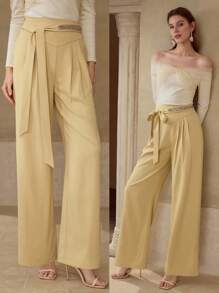 MOTF PREMIUM FOLD PLEATED BELTED SUIT PANTS - Yellow - View 1