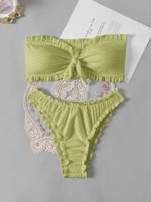 Swim Mod 女士纯色抹胸比基尼套装 - 黃色 - 查看 1