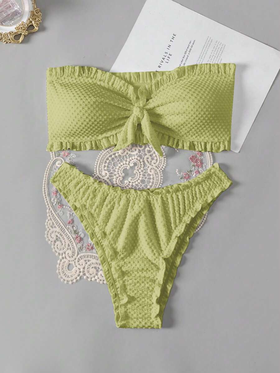 Swim Mod 女士纯色抹胸比基尼套装 - 黃色 - 查看 1