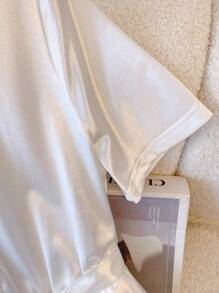 Chiquease 优雅白色短袖衬衫领系带 A 字裙，女士春夏连衣裙 - 白色 - 查看 6