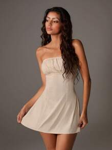 TRNVIE Vestido mini de mujer con unicolor, calado, ajustado, sin tirantes y sin espalda, de moda