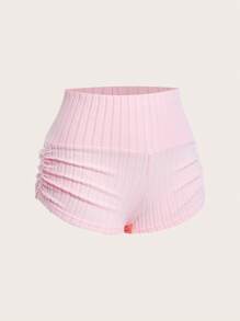 SHEIN EZwear Pantalones cortos casuales de verano de punto rosa claro con plisados ajustados