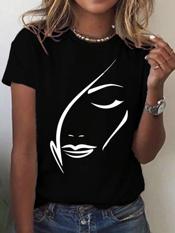 EMERY ROSE Tricou imprimat cu model sport simplu casual de vară pentru femei Tricouri grafice Topuri pentru femei