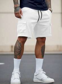 Manfinity LEGND Men's Solid Color Casual Cargo Pants, Stylish For Summer, Men Shorts - White - View 4