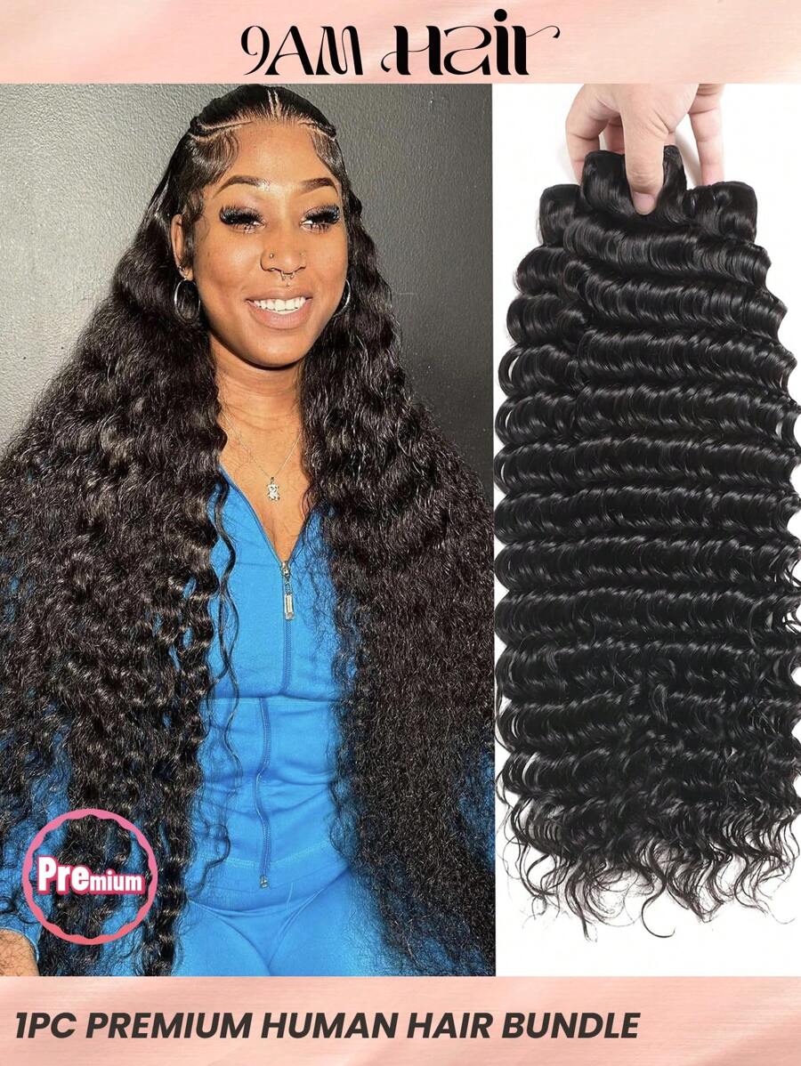 Natural Black Color Deep Wave Human Hair Bundles 1 Pc Natural Hair Extension Double Weft 100% Human Hair Weave For Women - SNatural - View 1