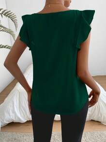 SHEIN Privé Blusa de mujer de unicolor con escote en V y mangas cortas de moda