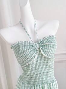 Sweetra Women's Spring/Summer Frill Plaid Loose Swing Dress - Green - View 4