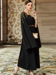 Layrah Bata de abaya otomana con cristales, modesta kaftan - Negro - Ver 6