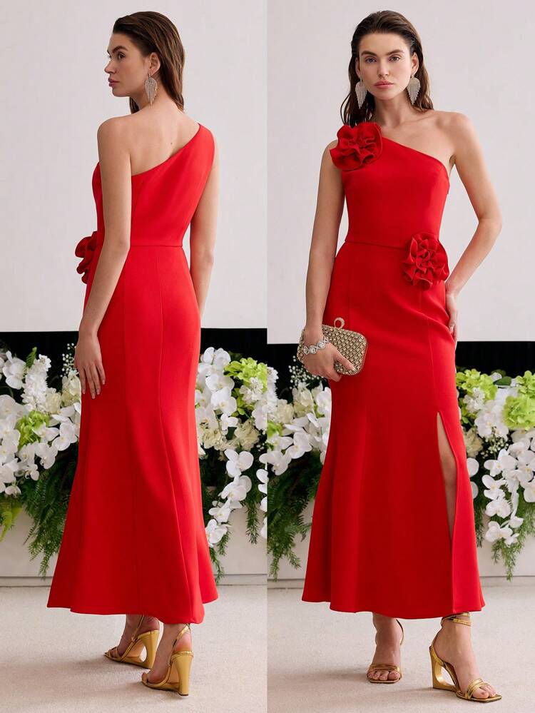 MOTF Soiréza STEREO FLORAL ONE SHOULDER BIAS CUT DRESS