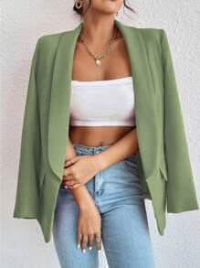 RosyDaze Women's Solid Color Shawl Collar Long Sleeve Casual Blazer Jacket - Green - View 5