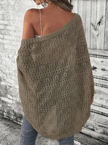 SHEIN LUNE 休闲纯色前开针织蝙蝠袖开衫 - 軍綠色 - 查看 2