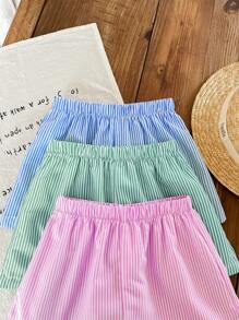 SHEIN LMoss Kids 女童条纹宽松短裤三件套 - 藍色 - 查看 1