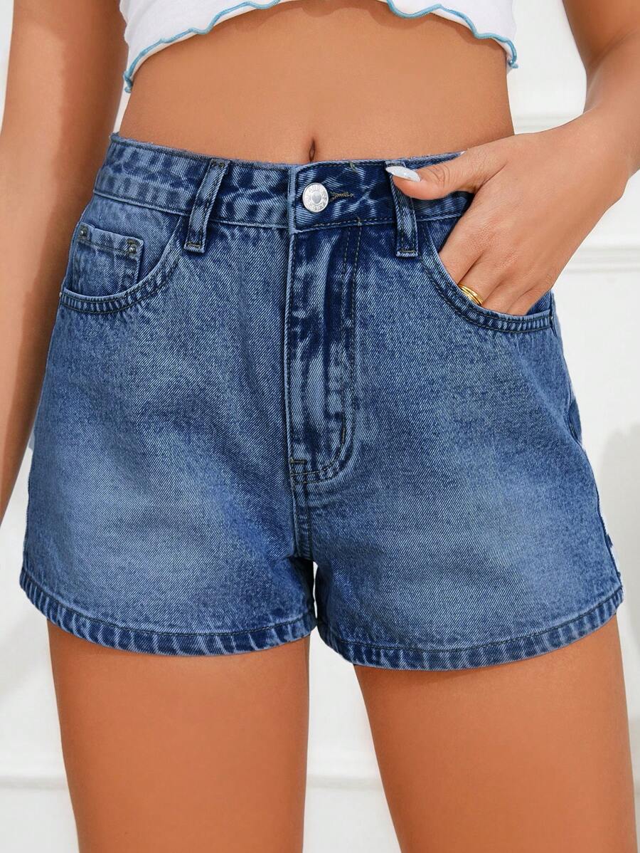 SHEIN Frenchy Women's Casual Loose Pocketed Versatile Denim Shorts Summer