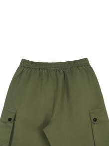 Manfinity Homme Pantalones casuales sueltos de unicolor con bolsillos cargo y cordón en la cintura para hombres