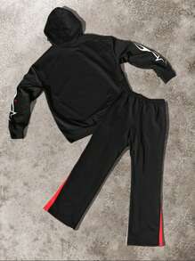 Manfinity EMRG 男士图案印花连帽衫和撞色字母印花运动裤两件套西装