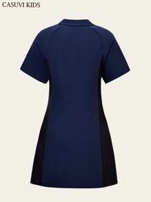 SHEIN 1 pieza Vestido de carreras de cuello polo ajustado para adolescentes niñas, con estampado de gráficos y letras