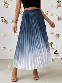 SHEIN Privé Ombre Pleated Skirt - Blue - View 4