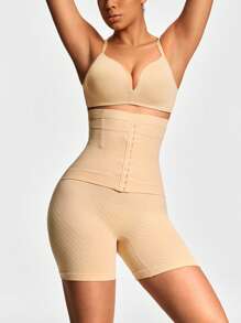 SHAPORA Women Solid Color High Waist Shapewear Shorts - Beige - View 5