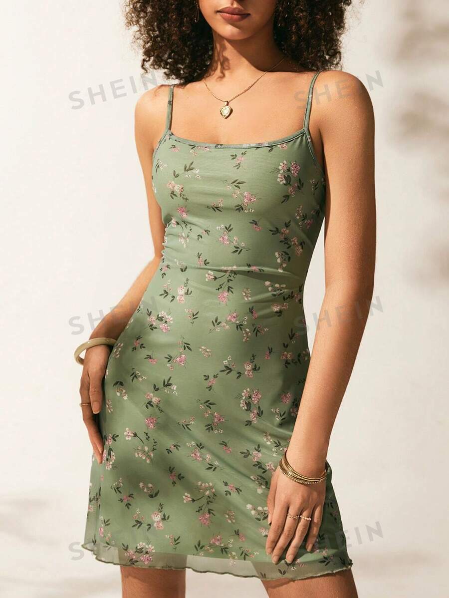 Easelle Vestido camisero con estampado floral y acabado de volantes tipo lechuga, vestidos de tonos pastel para mujer