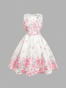 Pitira Pitira Tween Girls' Elegant Floral Print Satin Sleeveless Dress, Summer - Multicolor - View 4