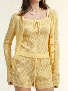 SHEIN LUNE 3pcs/Set Women's Bright Yellow Knitted Camisole, Casual Commute & Vacation Sweet Style, Spring/Summer - Yellow - View 1