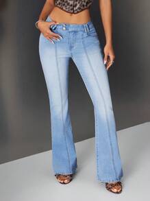 INAWLY Women's Casual Washed Low Waist Slim Fit Flare Jeans - Light Wash - View 5