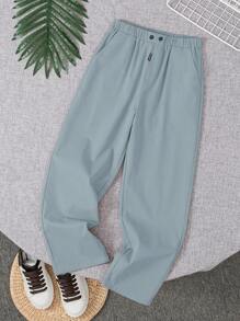 Tween Boy Casual Solid Color Woven Pants,Kids - Dusty Blue - View 3