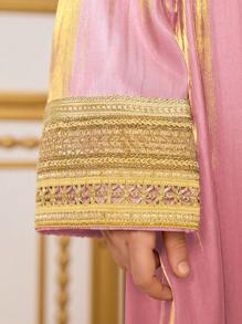 SHEIN Váy dài tay satin bóng cho bé gái, thanh lịch và sang trọng, thích hợp cho tiệc tùng và tụ tập - Hồng - Xem 5