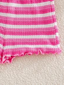 Cozy Pixies Baby Girl Colorful Striped Camisole Top And Elastic Waist Shorts 2pcs Set
